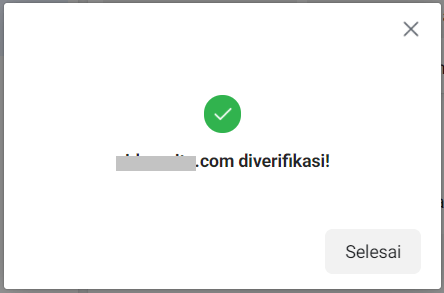 domain berhasil diverifikasi