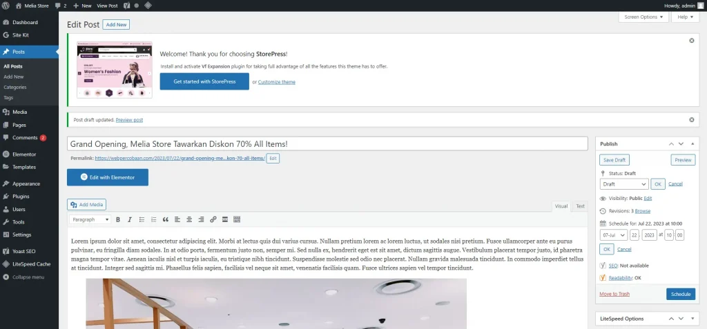 menjadwalkan artikel di Classic Editor WordPress