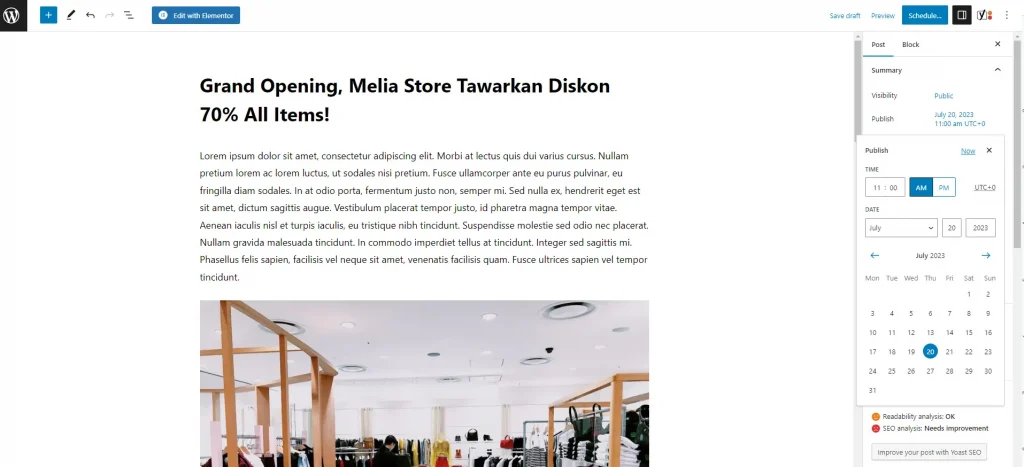 menjadwalkan postingan WordPress melalui dashboard