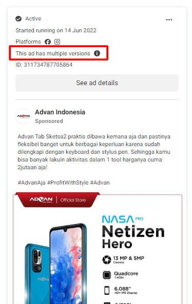 iklan ini memiliki beberapa versi