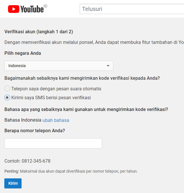 verifikasi akun dalam YouTube Marketing