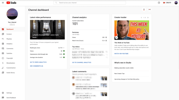 YouTube Desktop Dashboard